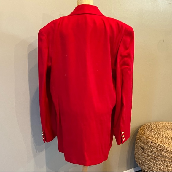 Vintage 90s Oversized Red Gold Button Long Blazer Double Breasted Sz 12 - Picture 4 of 14